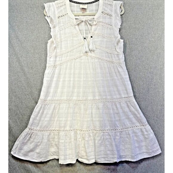 Knox Rose Womens Sundress Size M White Tiered Boho Cotton Coastal Short Shift - Picture 2 of 16